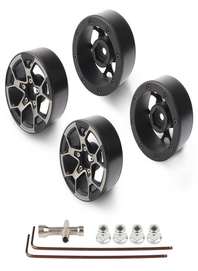Rchobbytop Aluminum Heavy Duty 1.9 Beadlock Wheels w/Lock Nuts Cross Wrench for 1/10 RC Crawler Truck TRX-4 SCX10 II Jeep JLU Wrangler RC4WD Gmade etc, Black/Silver - Image 1